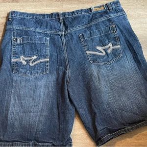 Vintage Indigo 30 Y2K baggy jean shorts embroidered wide leg skater jorts Sz 50